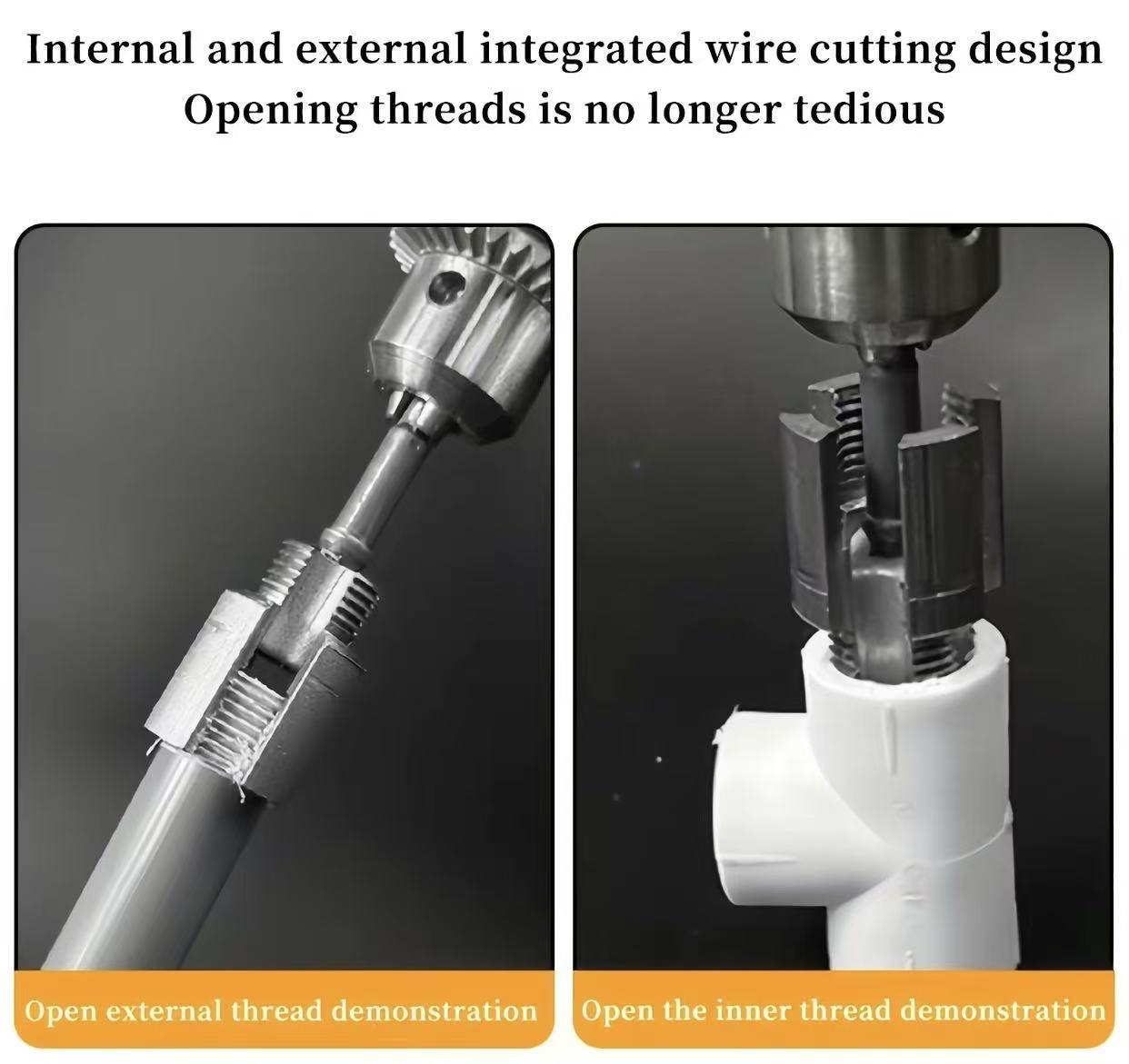 2-piece 1/2 inch and 3/4 inch PVC threaded cutting tool for inner and outer pipe threading, dual-function electric drill kit suitable for PVC plastic pipe threading, precision alloy steel NPT pipe threading sleeve set dual-function pipe thread