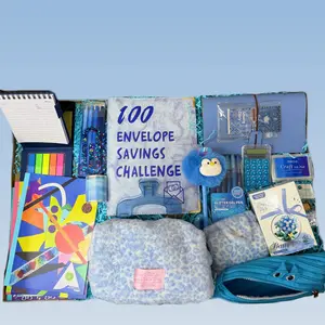 Blue Savings Challenge Gift Set with 100 Envelope Savings Challenge Calculator & Blue Accessories for Organizing