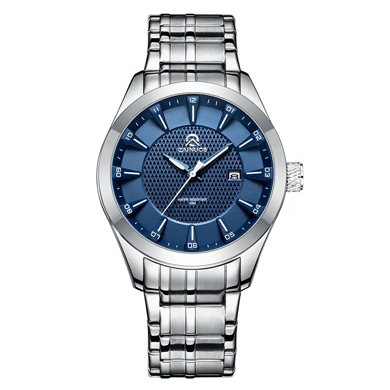 CAINUOS Men's Quiet Luxury Stainless Steel Watch, 44mm Textured Dial with Date, Luminous Quartz Movement for Business & Daily Wear, Textured Mesh