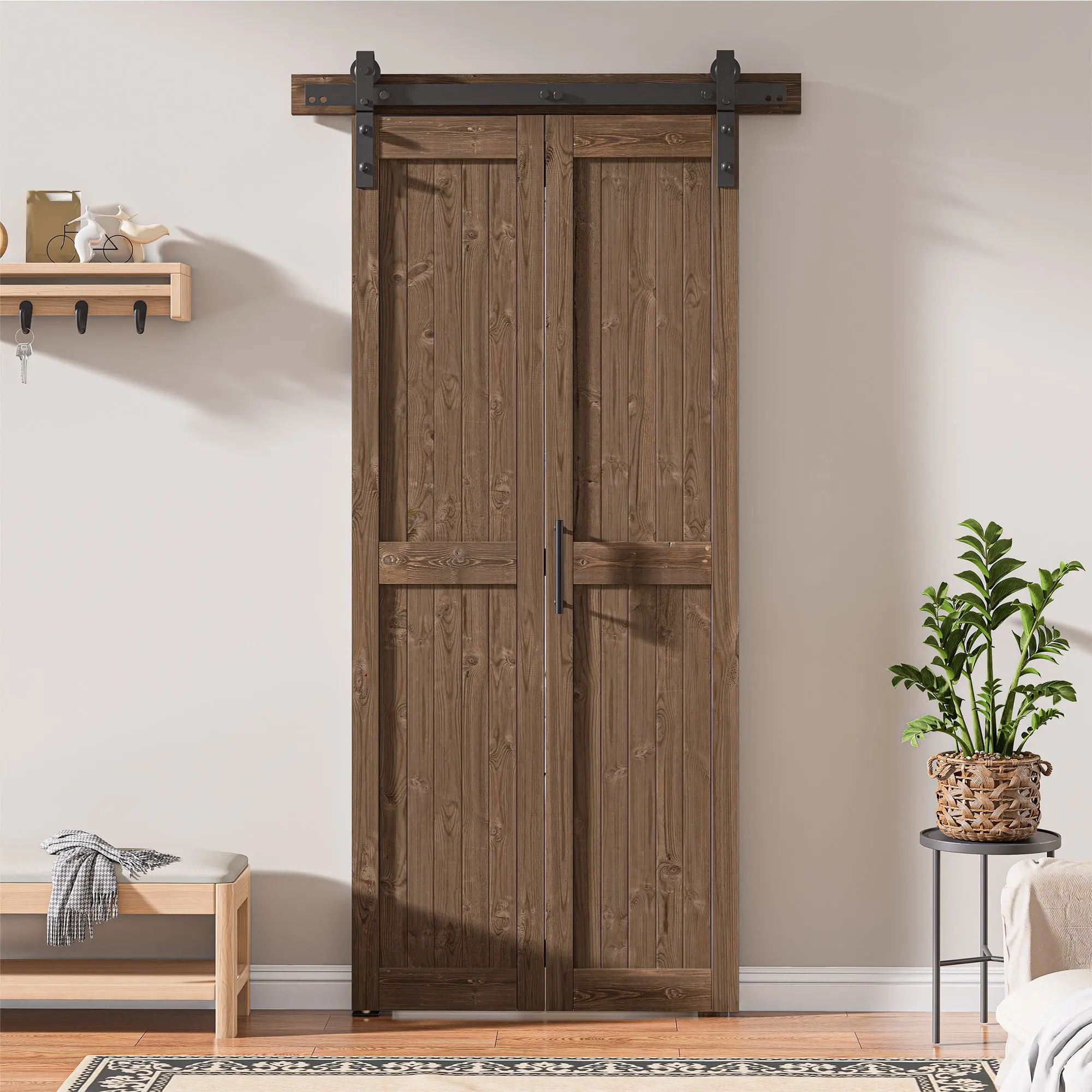 30in./36in./40in./44in./48in. x 84in. Assembled Knotty Pine Wood Bi-Fold Door with Hardware