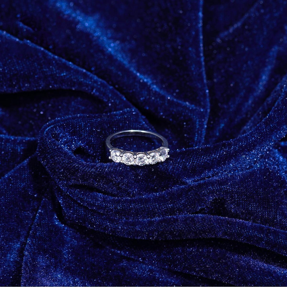 Delzzad 1.5ct Half Eternity Stacking Band D Color VVS Round Synthetic Moissanite Ring Band S925 Christmas Gift