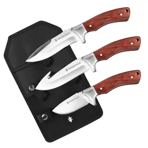 #SpringGlowUp Swiss+Tech 3-Pack Knife Set - Full Tang Survival, Bowie, Camping Knife with Sheath - Perfect for Dad, Husband or Men - Outdoor Camping, Hiking Gift