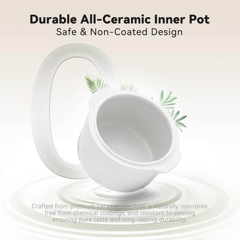 TazTir Electric Stew Pot Small Slow Cooker 1QT Smart Appointment Ceramic Interior Pot Automatic Multifunction Rice Cooker Electric Stew for Home Kitchen Chocolate Fondue Mug Set