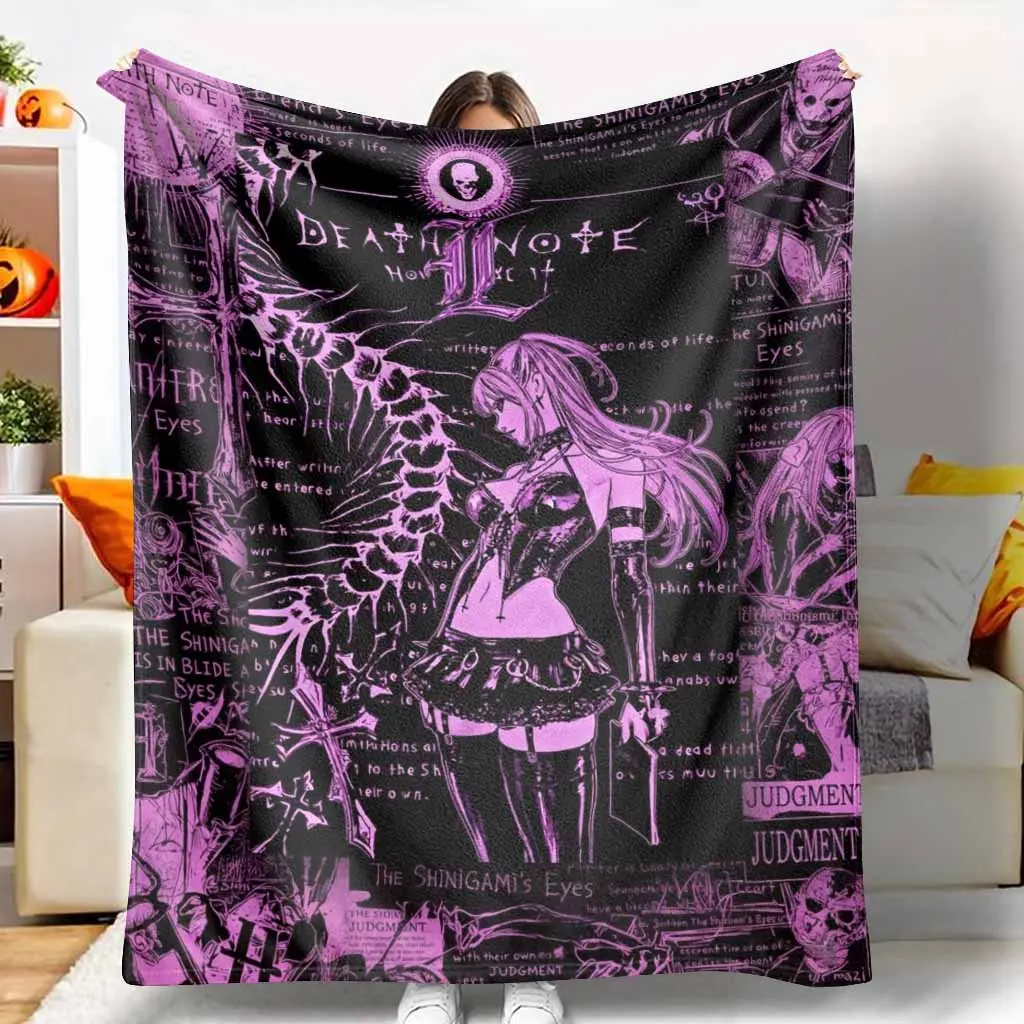 Anime Gothic Flannel Fabric Blanket, Misa Amane Purple Print, Plush Texture, Ultra-Soft Lightweight Breathable Warm Multi-Size Throw, Home & Travel Use, Ideal for Bed/Sofa Decor, Birthday/Anniversary Gift