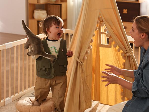 HARPPA Wooden Baby Gate Playpen | Adjustable Play Yard for Infants & Toddlers, Natural Finish Baby Fence, Non-Toxic Pinewood, Foldable DIY Shapes,Baby Items