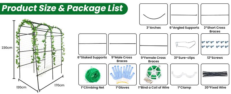 Tall Garden Arch Trellis for Climbing Plants Outdoor, 4/5/7/7.5 ft Tall Polyethylene-Coated Stainless Steel Garden Arch for Climbing Vine Vegetable/Fruit/Flower, Cucumber Trellis for Raised Bed, Black