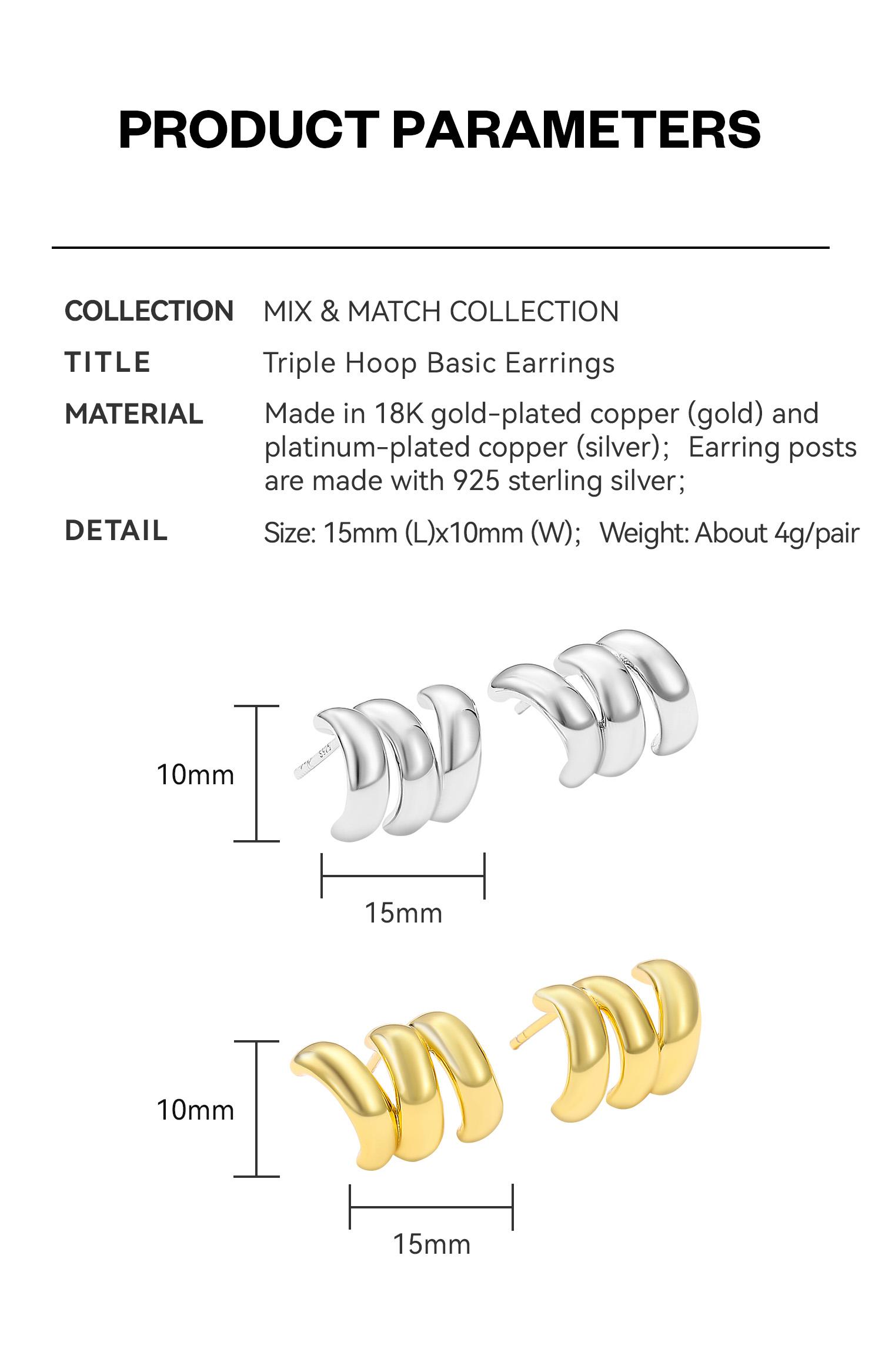 Mix & Match Triple Hoop Earrings – 3-in-1 Design | 18K Gold / Platinum Plated with 925 Silver Posts