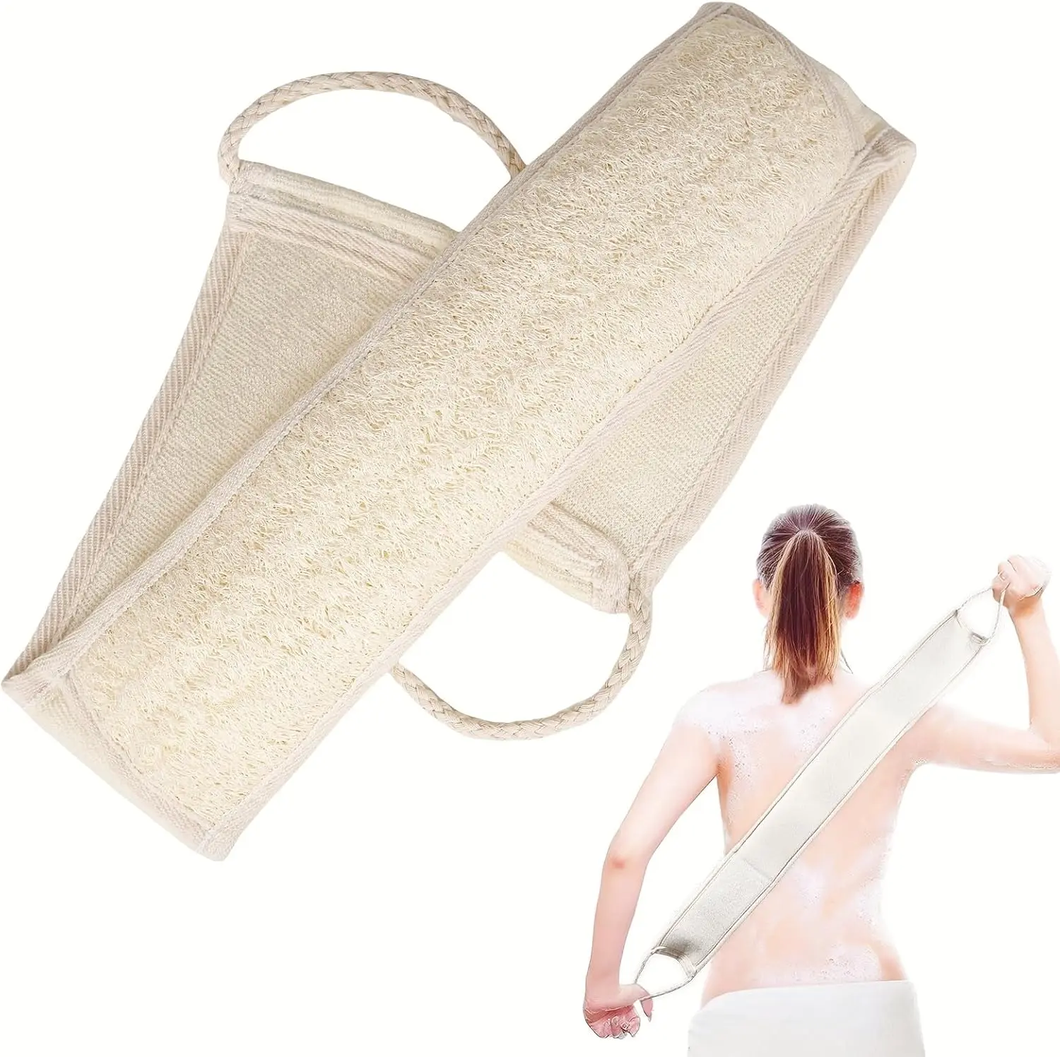Natural Loofah Sponge Back Scrubber - 32.3 in Long Exfoliating Net Loofah, Towel, Loofa Body Brushes, Micro-Fine & Scrubber Body Scrubs for Bath Shower, Soft Gentle on Skin for Men-Women