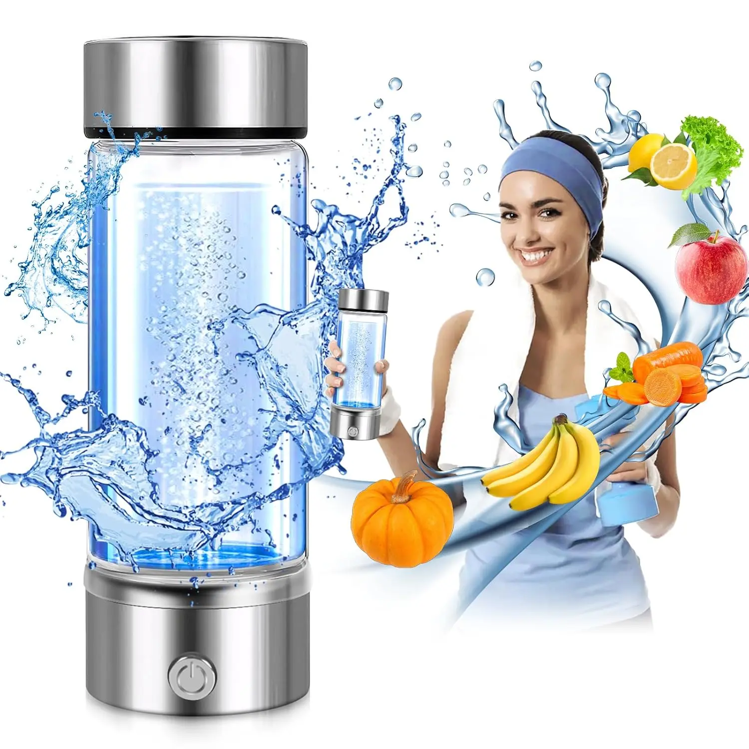 Reusable 420ml Hydrogen Water Bottle - Rechargeable Hydro-Rich Maker, Portable Hydration Tumbler, Drinking Tumbler for Home, Office (Glass Water Bottles Alternative)