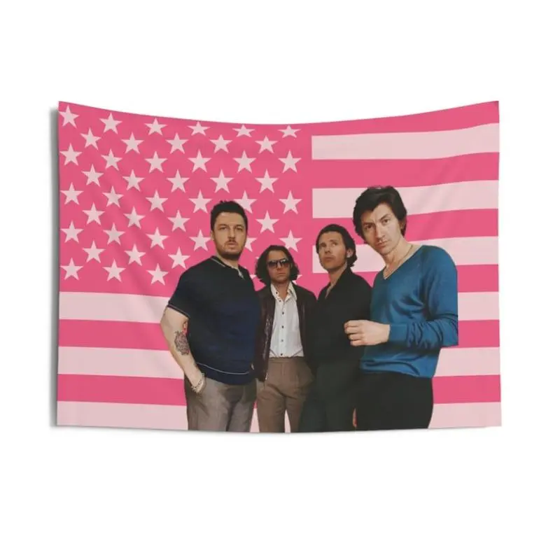 Arctic Monkeys Pink American Flag Polyester Tapestry - Aesthetic Room Decor, Funny Gift for Arctic Monkeys Fans, Alex Turner Home Decor Accent