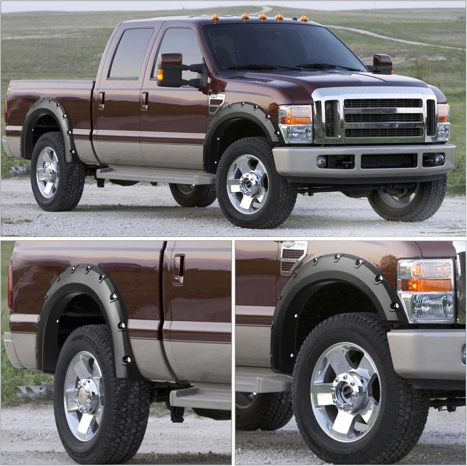 YITAMOTOR Fender Flares, Compatible with 2008-2010 Ford F-250 F-350 Super Duty, Smooth Black Finish Front Rear Wheels Pocket Rivet Style Resistant Mud Flaps