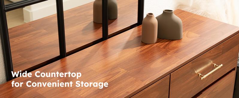 BERRY NEST Walnut Dresser for Bedroom, 6 Drawer Brown Wood Dresser with Modern Storage Organizer, Wide Chest of Drawers for Closet, Clothes, Living Room