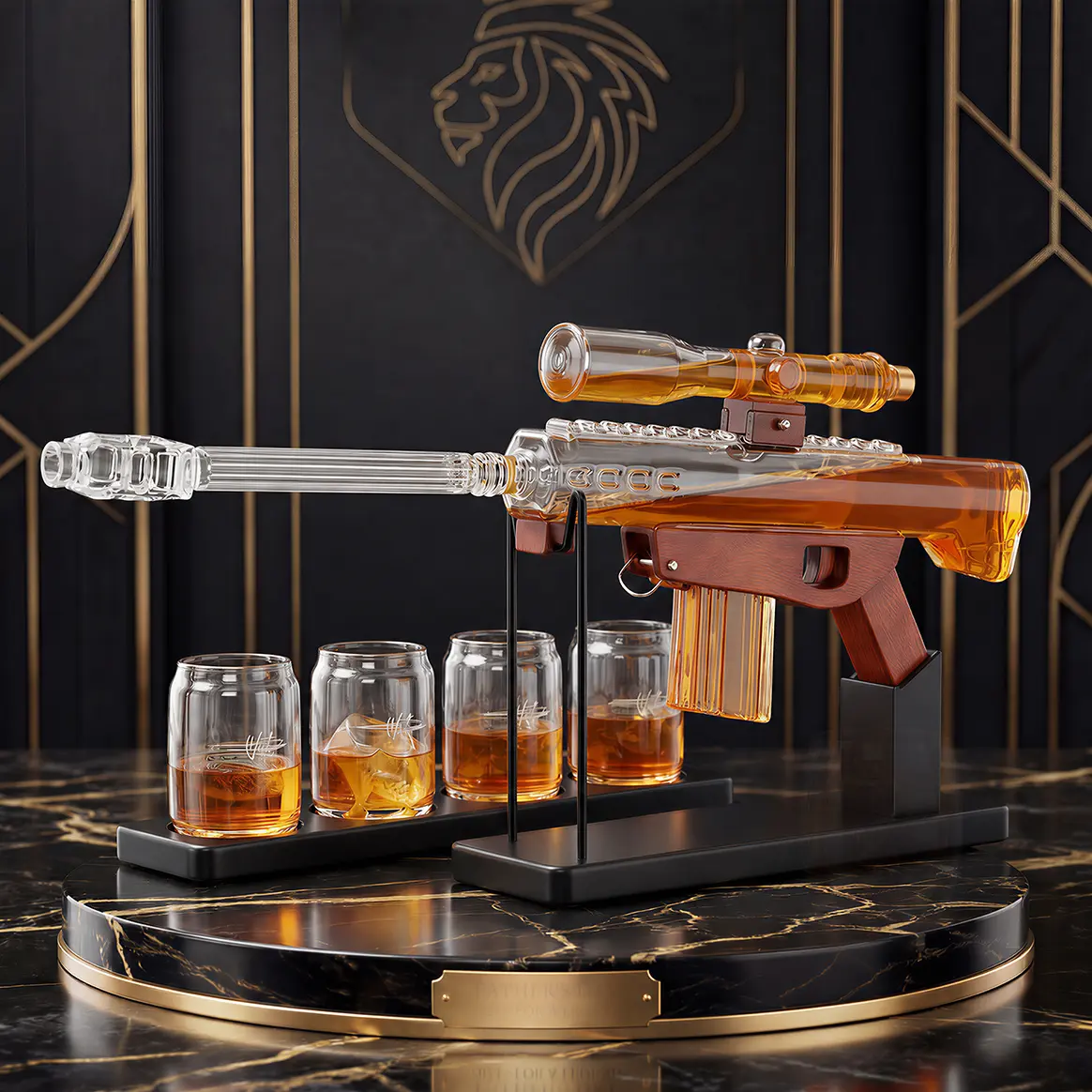 Man Cave Bar accessories, Gifts for Dads, Kollea 22 Oz Whiskey Decanter Set and 4 Glasses with 5 Oz Sighting Telescope, Unique Anniversary Birthday Fathersdaygift for Him Men Grandpa, Cool Gun Liquor Decanter for Bar Novelty Spirit Utensils homedecor