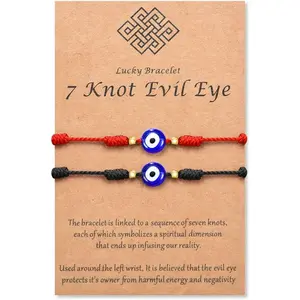 Evil Eye 7 Knot Lucky Bracelets Adjustable Red String Amulet for Women Men