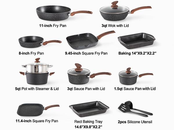 Kitchen Academy 17 Pieces Induction Cookware Set with Nonstick Cooking Pans, Includes Pan, Baking Form & More Springtok Multicolor Pot Cast Iron Skillet