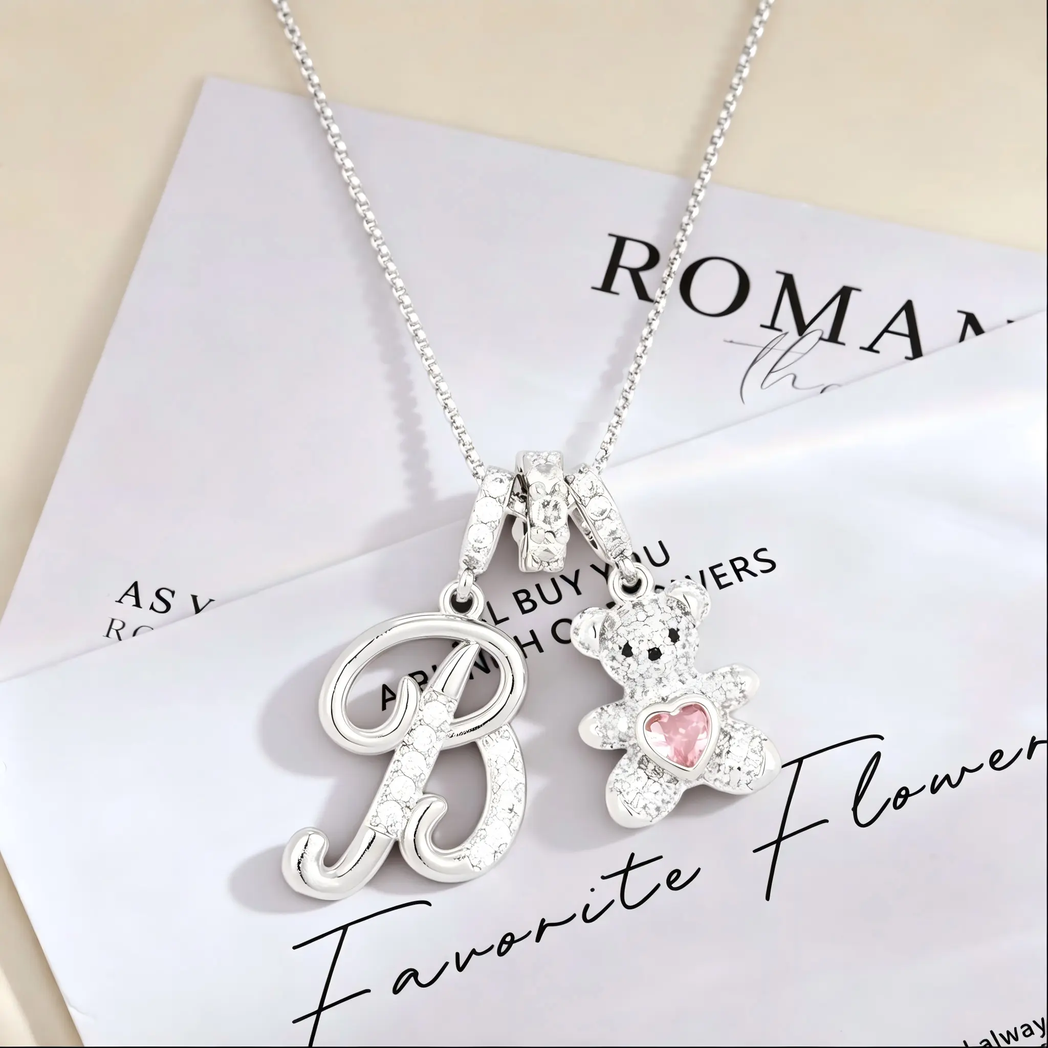 Fashion 26 Initial Bear Necklaces, Bear Heart Necklace, Keep You In My Heart