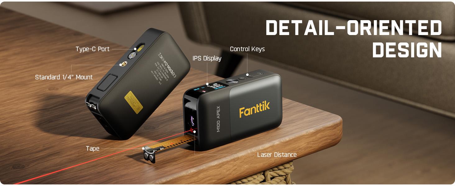 Fanttik M100 Apex 2-in-1 Digital Laser Tape Measure with HD IPS Color Display, 165Ft Rechargeable Laser Measurement Tool & 9.8Ft Measuring Tape, 6 Units Selectable, for Distance/Area/Volume