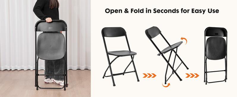 Folding Chair, Plastic Foldable Chairs with 330-Pound Capacity, Sturdy Metal Portable Chair, Easy to Use and Store, Outdoor and Indoor, for Home, Office, Party