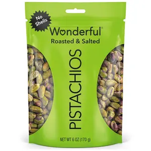 Wonderful Pistachios No Shells, Roasted & Salted Nuts, 6 Ounce Resealable Bag, Protein Snacks, Gluten Free, Healthy Snacks for Adults
