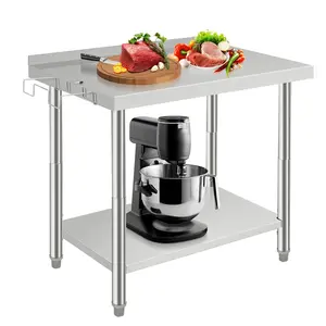 GARVEE Heavy Duty Stainless Steel Prep Table 36x24 Inches with Backsplash and Removable Garbage Bag Holder, Commercial Kitchen Work Table for Restaurant, Garage, and Home Use