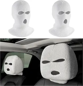 2 PCS Car Headrest Cover, Funny Face Mask Auto Front Seat Head Rest Protector, Car Headrest Neck Pillow Cover, Universal Car Interior Decoration Accessories for Most Cars