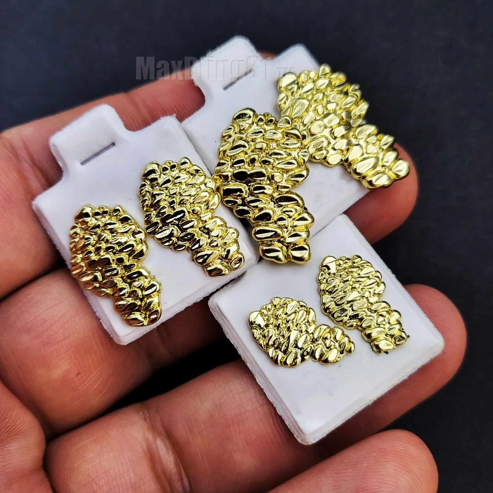 MaxBling81 Gold-Plated Nugget Stud Earrings, Unisex Hip-Hop Style with Surgical Steel Posts - Available in 3 Sizes, Gold Nugget Earrings, Nugget Earrings