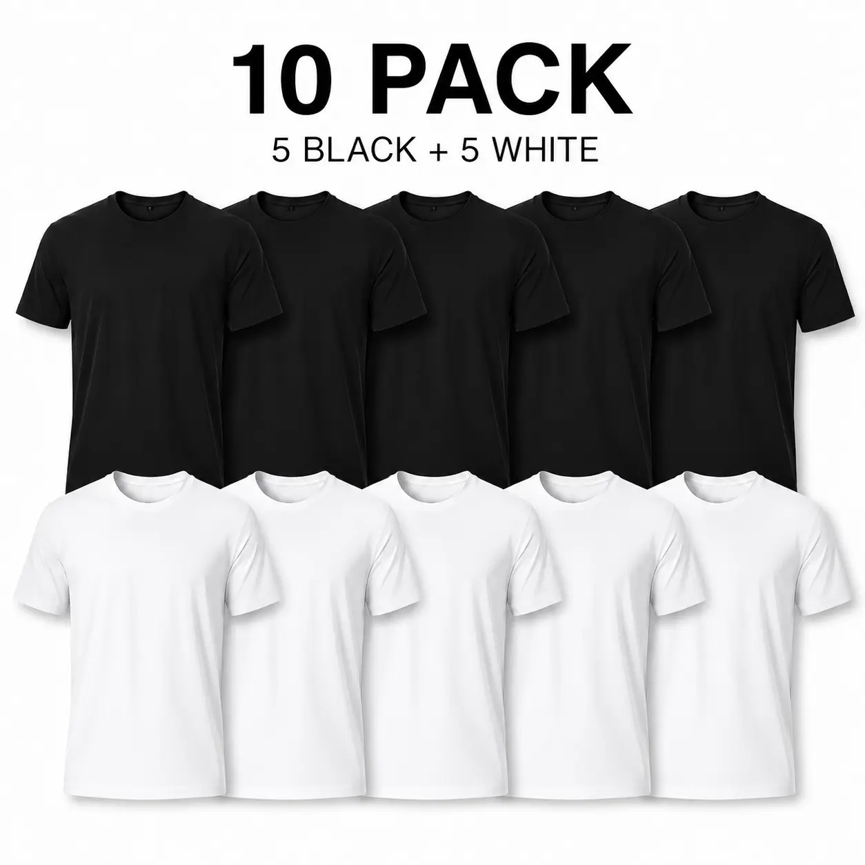 10-Pack $36.99 Men's Black T-Shirt, Basic Cotton T Shirts for Women Men, 2 Black 2 White Plain Crew Neck Tees, Unisex Casual Short Sleeve Tops, Oversized Everyday Shirt Set, Trendy Minimal Streetwear, Summer Layering Essentials Classic Menswear