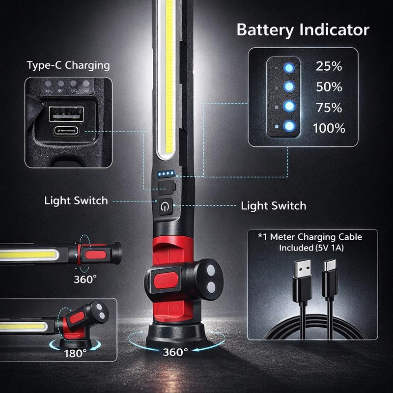 3000LM Rechargeable Magnetic Work Light, 3000mAh/5200mAh Battery Options, Underhood LED Bar with Dual Magnet Bases & Hanging Hook, Waterproof Cordless Trouble Light for Car Repair, Garage, Jobsite, Emergency  — Gift for Dad/Husband/Boyfriend