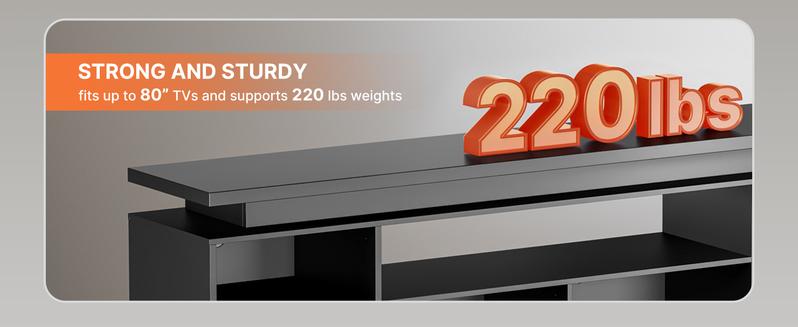 SUNCOZE TV Stand, Entertainment Center with LED Lights and Cabinet for 70/75/80 Inch TV, Modern TV Console Gaming Media Television Stands with Power Outlets for PS5 in Living Room and Bedroom