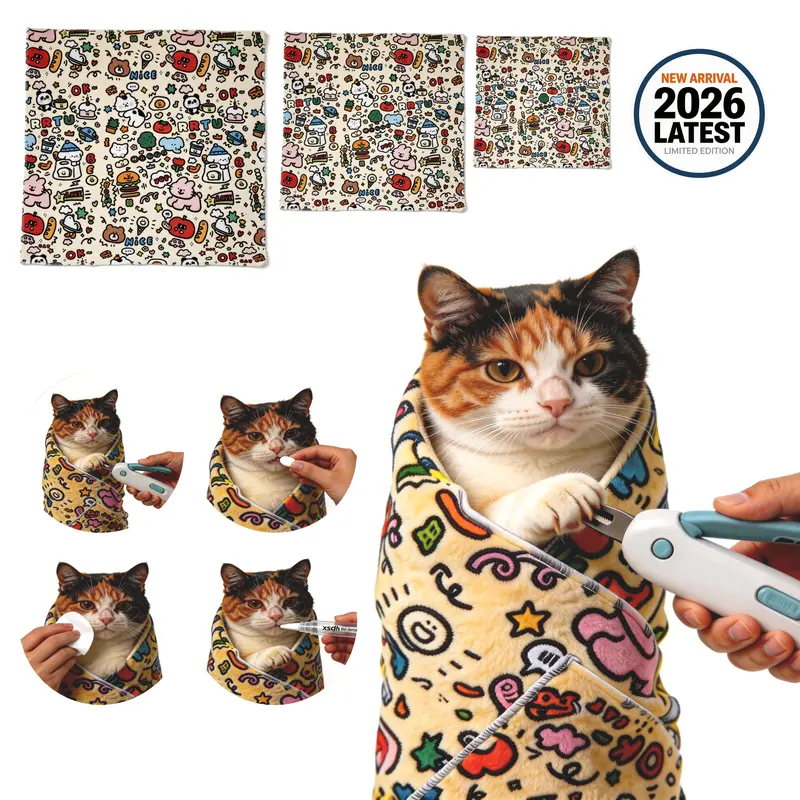 Supetspaw Cat Grooming Wrap - Multifunctional Pet Tool for Nail Clipping, Anti-Scratch & Cat Restraint, Cat Burrito Wrap, Anti-Escape Design Paw Trimmer Paws Cleaner