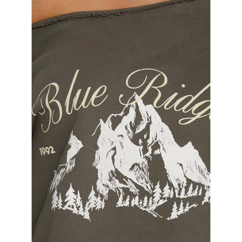 Blue Ridge Mountains Off Shoulder Graphic Sweater Grey
