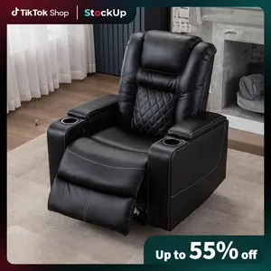 [Stock Up] Ebello Power Electric Recliner Chair with USB Ports and Cup Holders Leather Home Theater Seating, Living Room Chair Black