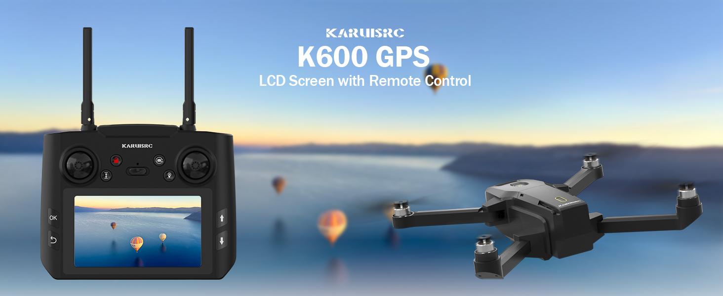 Karuisrc K600GPS 5G Drone with One-Touch Takeoff Function 3 Batteries Optical Flow Positioning Long Battery Life Screen Remote Controller Grey Quadcopter