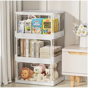 7CODE Clear Storage Bins with Lids 3 Packs - 24Qt Stackable Storage Bins, Acrylic Organizers, Plastic Multifunctional Folding Storage Bins, Plastic Stackable Storage Box for Bedroom, Living Room