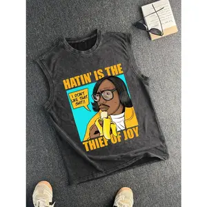 Vintage Cotton Sleeveless Vest for Men, Fitted Round Neck Casual Summer Tank with Midweight Fabric