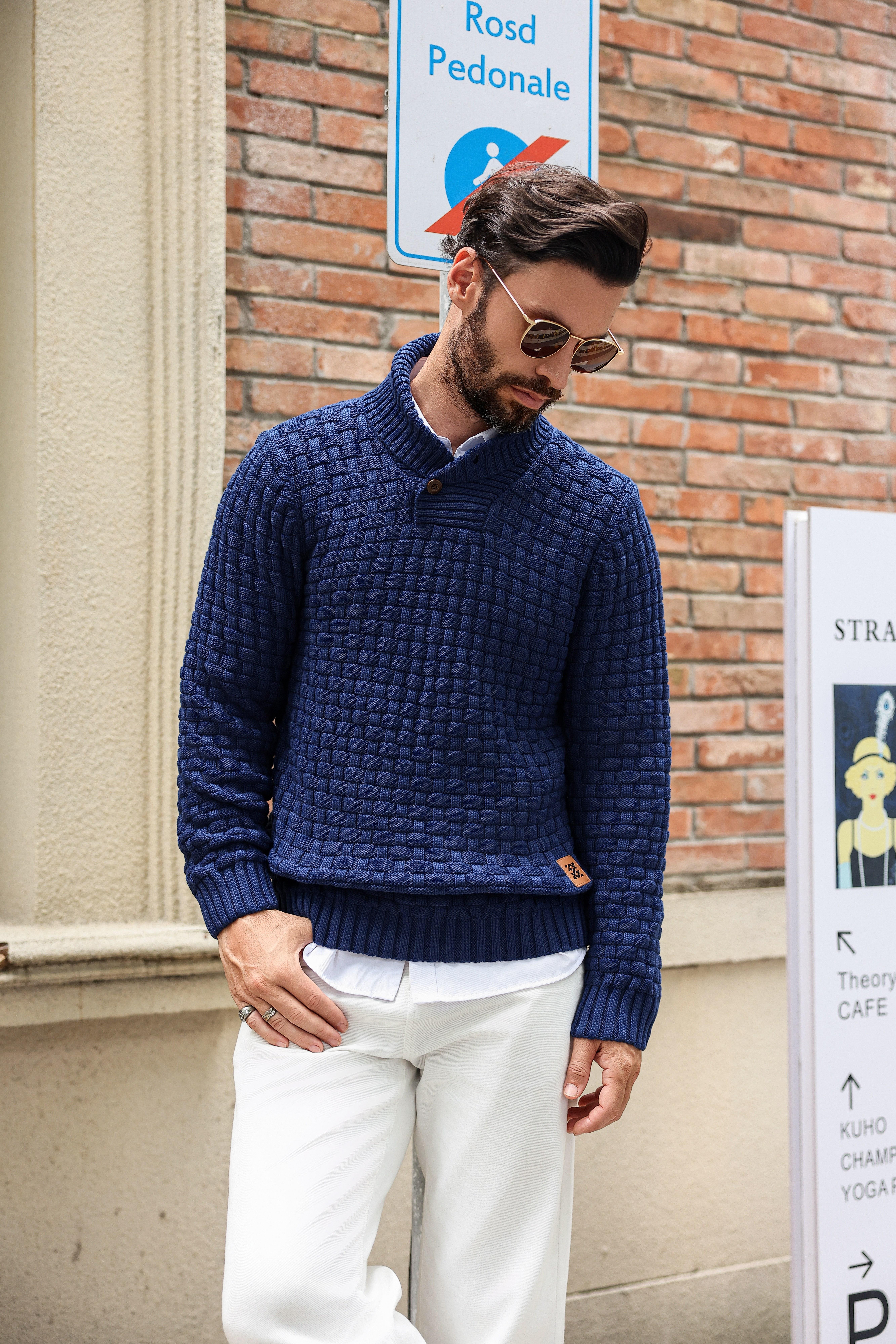 HYPESTFITMen’s Patchwork Knit Sweater – Long Sleeve, Stylish Fall Essential, Versatile & Multicolor