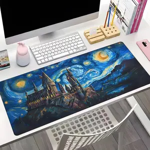 Starry Night Wizard Castle  Pattern Desk Mat, Rectangle Gaming Desk Mat, Non-slip Mousepad, Office Desk Keyboard Mouse Mat for Home Office Game Room Desk