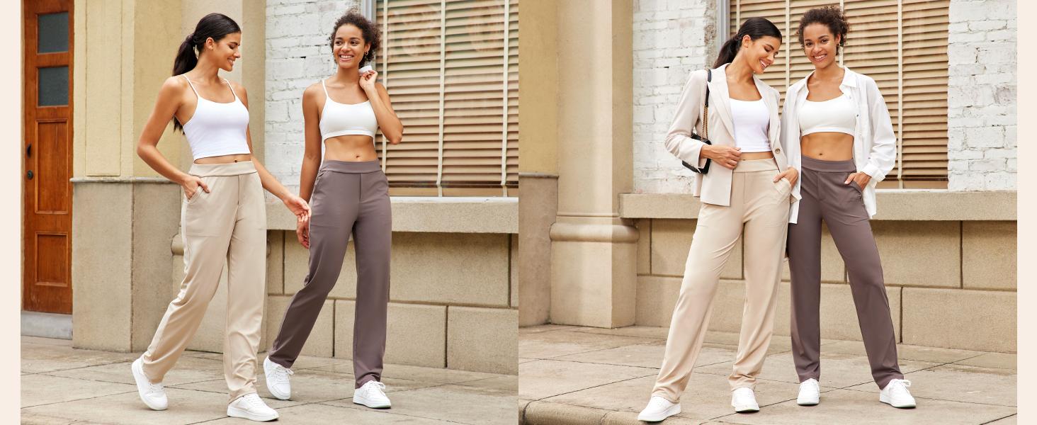 G4Free Yoga Pants Women High Waist Dress Work Pants with Pockets Straight Wide Leg Business Casual Trousers 28" Womenswear Minimalist Bottom Comfort