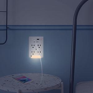 DEWENWILS 4-Outlet Outlet Extender with 2 USB Ports, Wall Outlet Adapter, Light Sensor Night Light, 1080 Joules Surge Protector-HOU402D