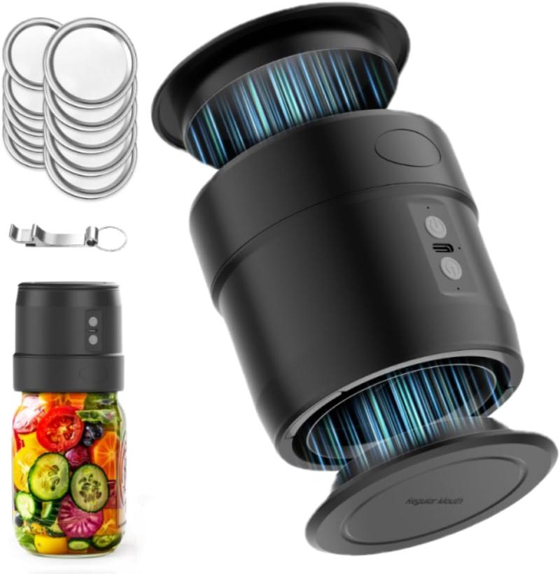 Easyera Dual-Head Mason Jar Sealer Auto-Stop Canning Kit with Dust Cover 5×Wide Mouth & 5×Regular Lids for Food Storage Vacuum Automatic Sealing in 30 Seconds