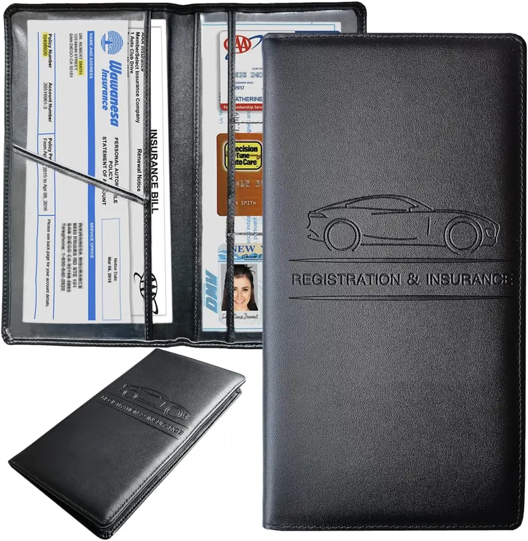PU Leather Car Document Holder, Minimalist Glove Box Organizer for Registration & Insurance, High-Capacity with 6 Pockets, Great for Corporate or Christmas Gifts, Christmas Gift