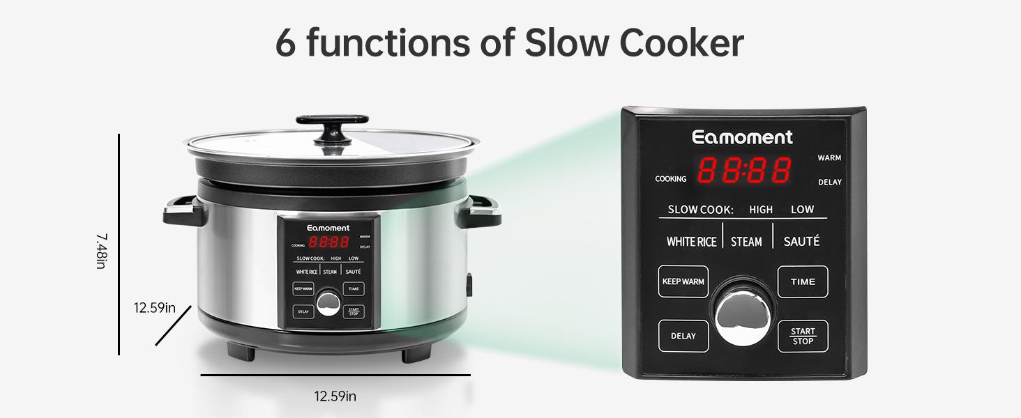 5.5QT Programmable Slow Cooker with Timer Non-Stick Aluminum Liner Large Capacity for Family Meals Multiple Functions Slow Cook Steam Saute Warm Delay Dishwasher Safe