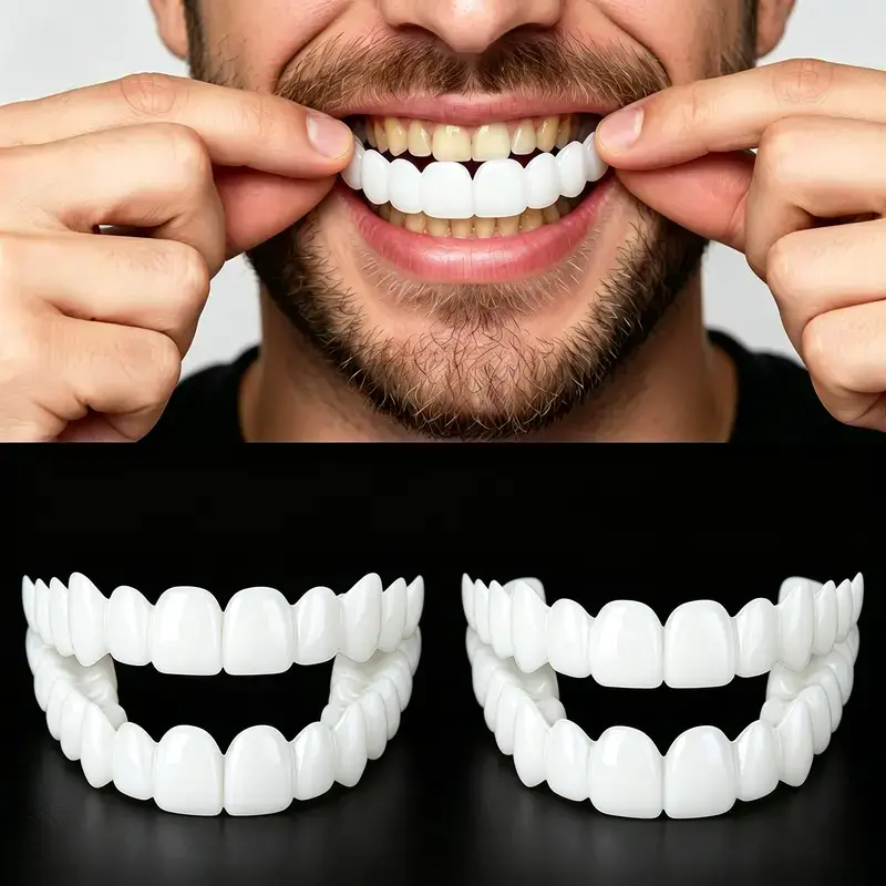 [3 Pairs Multi-Pack] 2026 New Snap-On Veneers Whitening Dental Accessories - 1-Minute Moldable Soft Silicone, Cosmetic Teeth Enhancer, Teeth Cover Smile, Porcelain Look, Smile Confidence Booster for Gaps & Stains, Reusable Oral Care Party Essential