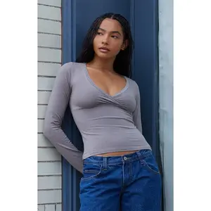 John Galt Women's Light Gray Amara Surplice Long Sleeve Top