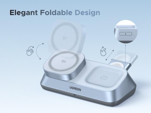 UGREEN 25W Qi2 Certified 3-in-1 Magflow Wireless Charging Stand, Magsafe Fast Wireless Charger for iPhone 17/16/15/14/13/12, AirPods and Apple Watch, Desk Stand with Adjustable Angle,（No battery）TikTokShopBlackFriday ,Tiktokshopstockup