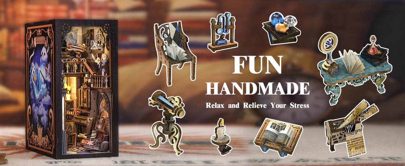 CUTEBEE DIY 3D Book Nook Kit Nebula Common Room – Miniature Sci-Fi Dollhouse, Handmade Tiny House Bookshelf Insert with Bookends and LED Light | Holiday, Christmas and Black Friday Gift