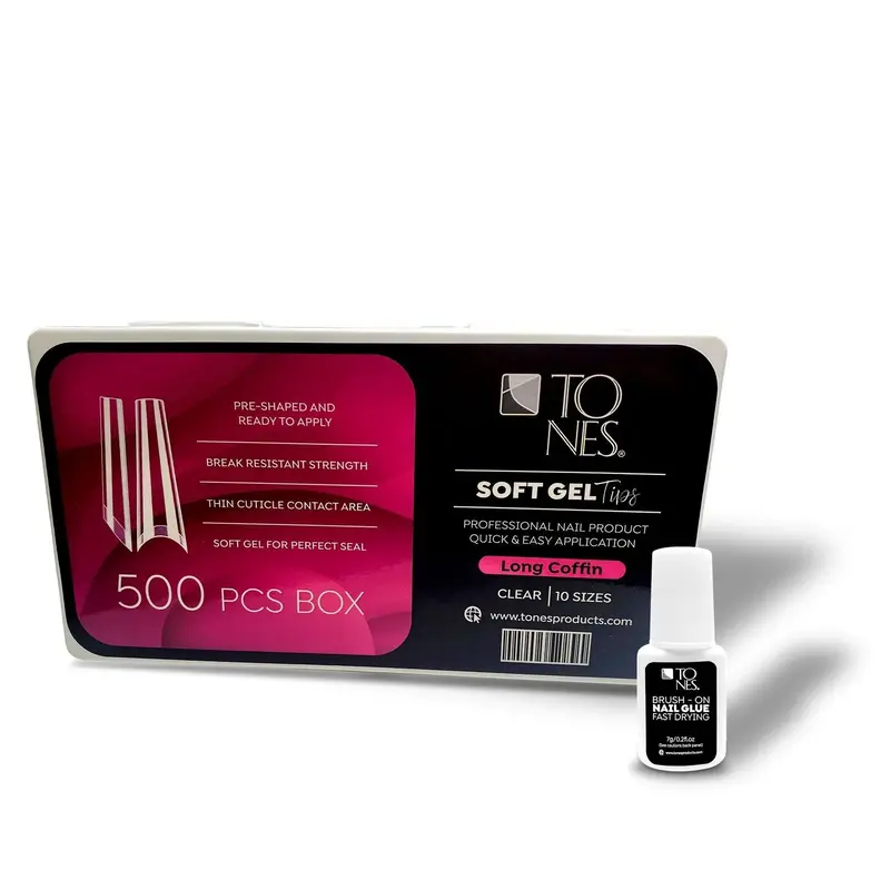 Soft Gel Tips Long Coffin - 500pcs + Brush on Nail Glue