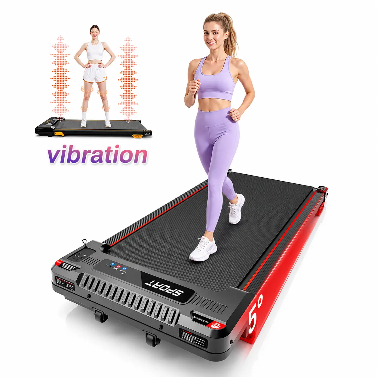 Under Desk Walking Pad Treadmill - 5° Incline, Vibration Function, 2.5HP Quiet Motor, 330 lbs Capacity, Compact Portable Incline Walking Treadmill for Home Office Fitness Use, Underdeskwalking Pad Treadmill