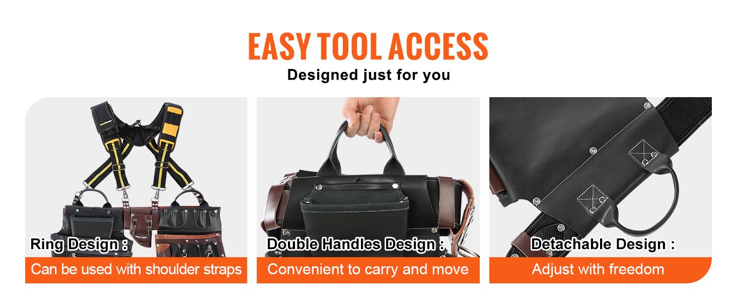 VEVOR Tool Belt, TikTokShopBlackFriday, 31 Pockets, Adjusts 32 Inches to 54 Inches, Leather Heavy Duty Tool Pouch Bag, Detachable Tool Bag for Electrician, Carpenter, Handyman, Woodworker, Construction, Black/Brown