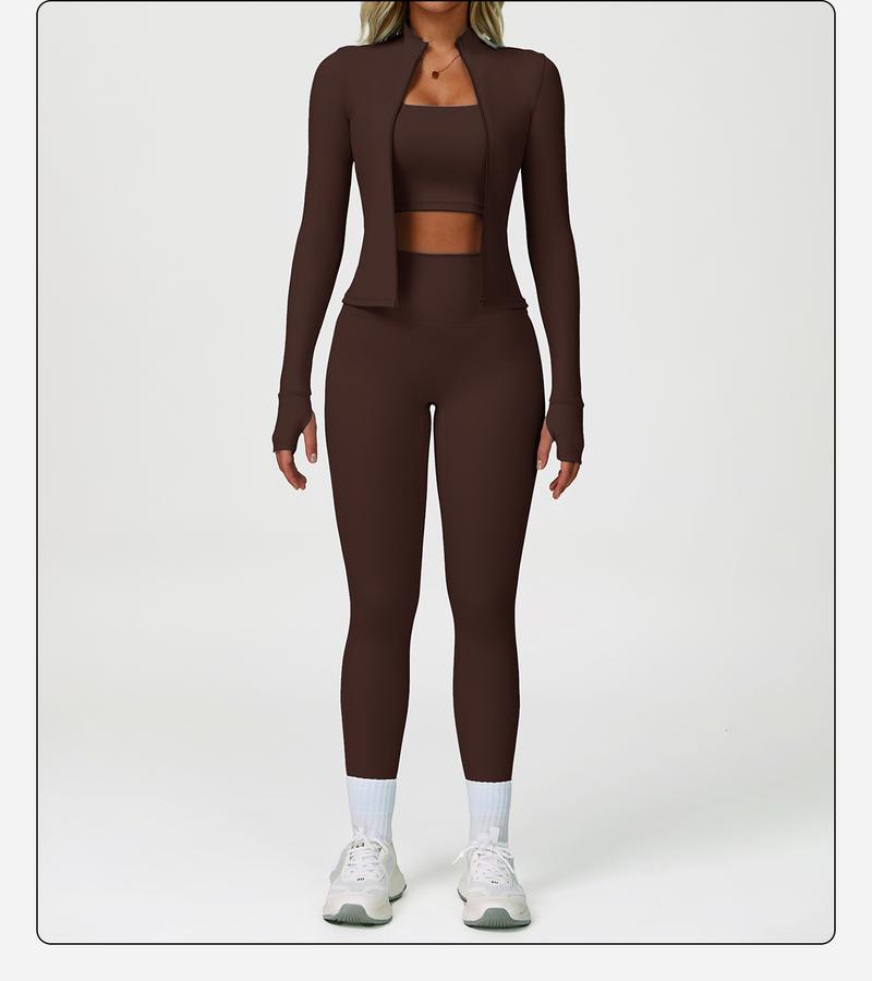 MFVIM Women's Fitness  3-Piece High-Waisted Leggings Top Jacket Gym Yoga Elastic Sports Bra  activewear halter top Set Workout Running Clothes Spring Sportswear Summer Sportswear Sporty Style Outfits